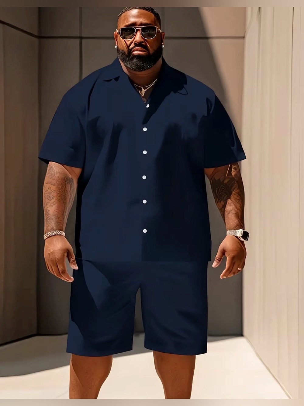 Brand New Men’s 4XL Black 2-Piece Shirt & Shorts Set Asymmetrical Summer Outfit